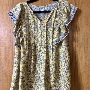 Max Studio Yellow Floral Blouse with Flutter Sleeves | Size L
